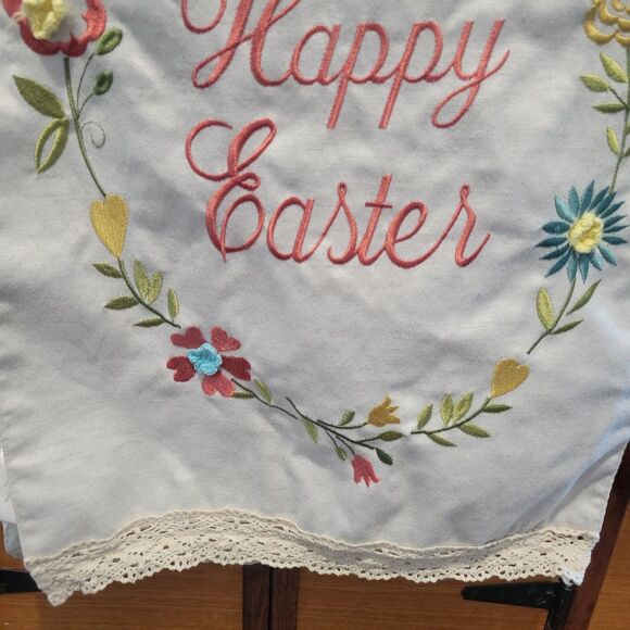Easter Table Runner 14 × 74 Embroidered Happy Easter Floral ring Linen Feel - Picture 2 of 10